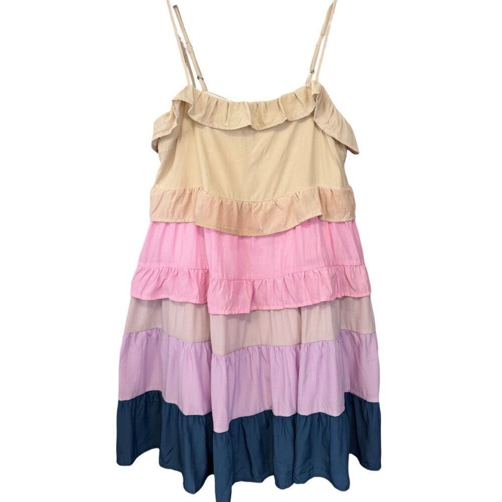 BiBi Color Blocked Ruffled Tiered Dress Medium NWT | - Picture 11 of 14